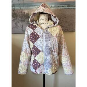 Wild Fable women's quilted floral patchwork zippered jacket with hood, sz small